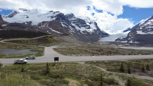 Athabasca Glacier in the icefield Parkway, Alberta, Canada. One of the six glaciers of the Columbia Icefield, located in the Canadian Rockies.