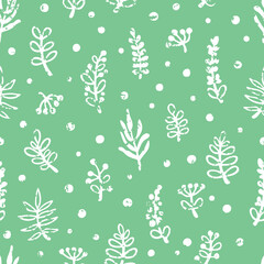 Fototapeta na wymiar Vector seamless pattern with leaves with scratched texture. Botanical design for wallpaper, textile, fabric, wrapping paper.