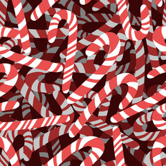 Naklejka premium Vector volumetric seamless pattern with hand drawn candy canes. Cute design for Christmas wrappings, textile and backgrounds.