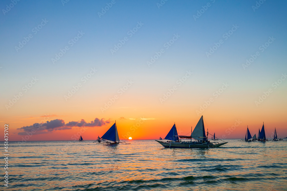 Poster Boat at Boracay island beach, Philiphines