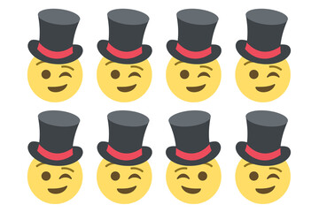 winking face with top hat,emoji concept pattern on white background,diverse,difference,diversity,divergent,vector illustration