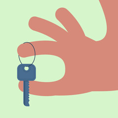 Hand holding a key. Flat design.