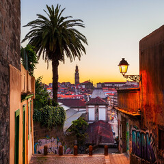 Porto city centre at sunset, Portugal