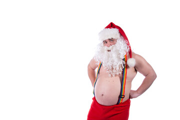 Funny gay Santa Claus with a flag.