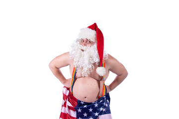Funny gay Santa Claus with a flag.