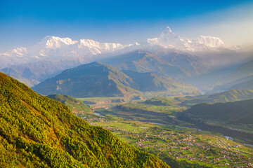 Fototapeta premium Annapurna mountains aerial panoramic view, Pokhara