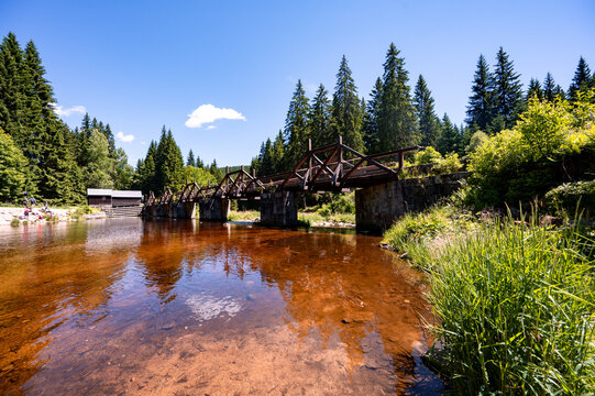 The gate bridge or rechle near Modrava is a waterworks, ensuring the branching of part of the water from the river Vydra into the Vchynice-Tetov navigation canal. Sumava national park