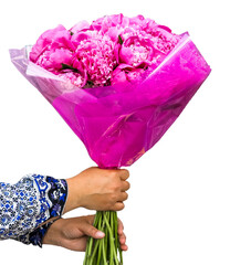Hands with a bouquet of flowers