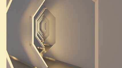 Architecture interior background geometric arched passway 3d render