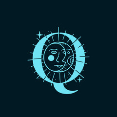 Q letter logo in the astrological style.