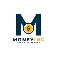 Cash Logo. Letter M with Coin Money Logo Design Template