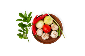 Herbs and spices for cooking on white background