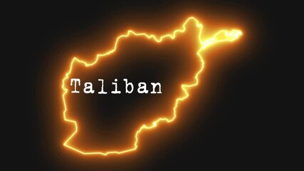 Afghanistan map in neon glow.Taliban rule over Afghanistan