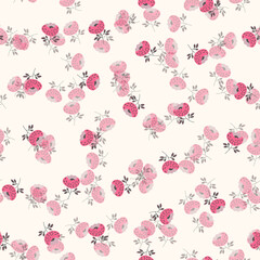 Seamless floral pattern based on traditional folk art ornaments. Colorful flowers on light background. Scandinavian style. Sweden nordic style. Vector illustration. Simple minimalistic pattern