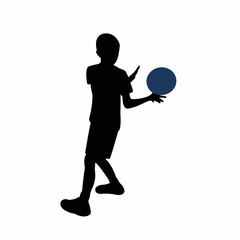 a boy playing with ball, silhouette vector