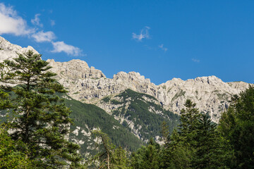 Fototapeta premium view to the mountains from panoramic bridge in Leutasch gorge