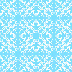 Abstract white and blue background with floral hand drawn element. Geometric seamless pattern for wallpaper, web page, textures, fabric, textile. Decorative vector illustration