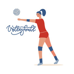Female Volleyball Player, Sportswoman playing Indoor Volleyball. Sporting Championship Competition. Sport Vector flat illustration.