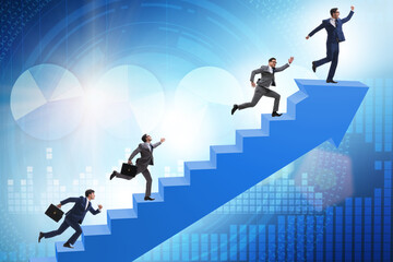 Businessman climbing career ladder in business concept