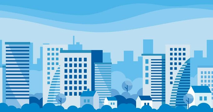 animation.urban buildings on the highway in a bluish smart city tone in a 4k animasi animated video