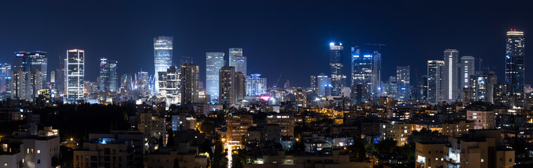 Obraz na płótnie Canvas Tel Aviv And Ramat Gan Skyline At Night, Tel Aviv Cityscape, Israel