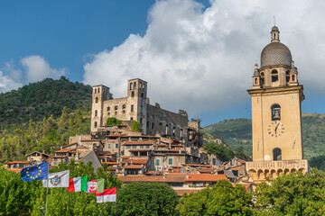 Fototapeta na wymiar Dolceacqua is one of the medieval villages of Province of Imperia in Liguria region of Italy. Characterized by the arched bridge and dominated over by the Doria's castle