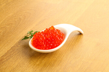Red caviar in the bowl