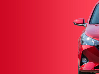 Car banner. Partially hidden image of a red passenger car against a gradient red background.