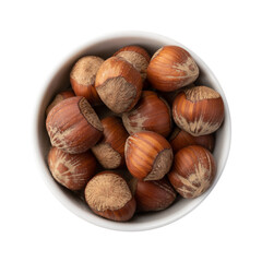 Hazelnuts in a bowl isolated over white background