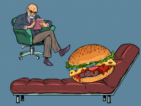 A psychotherapy session with a burger. Overeating and obesity problems