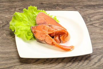 Two pink salmon fish steak