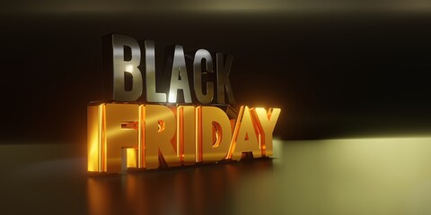 3D render Black Friday gold and black