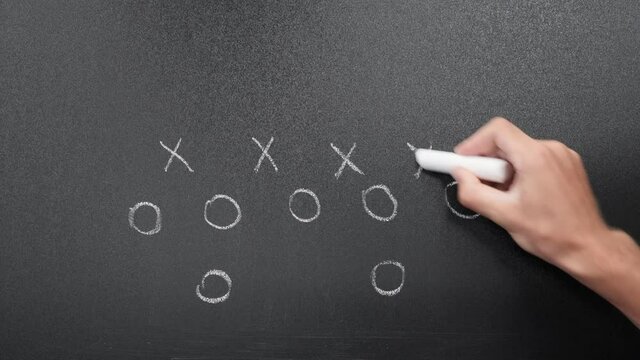 Football tactic education. Coach explains strategy of game. Game plan diagram