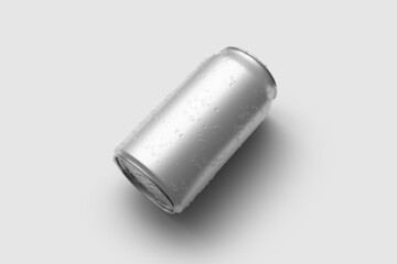 350ml Energy drink soda can mockup template with water droplets, isolated on light grey background. High resolution.
