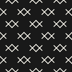 Vector abstract geometric pattern with linear shapes, rhombuses, candies. Stylish minimal black and white geo texture. Modern monochrome background. Dark repeated design for decor, cover, wallpaper