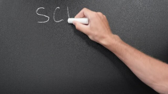 School is closed written on blackboard with chalk. Coronavirus pandemic outbreak