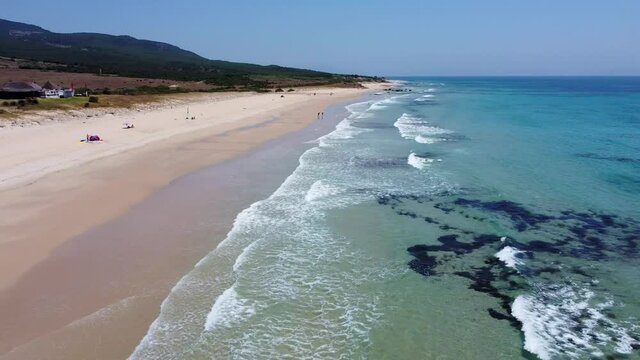 Aerial view with drone of Bolonia beach in Cadiz