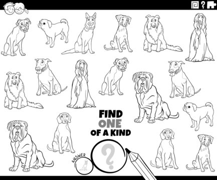 one of a kind task with purebred dogs coloring book page
