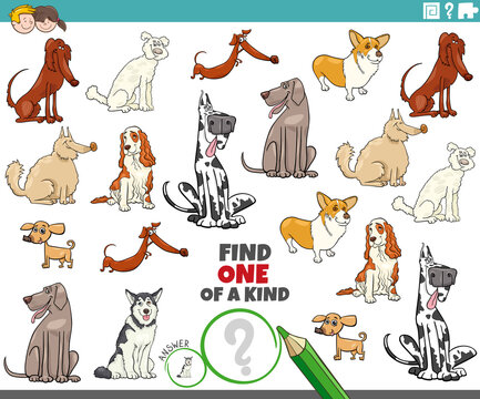 one of a kind task for kids with cartoon dog breeds