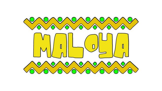 Maloya. African pop music style. Animation text. 4K video. Funny cartoon letters on White background. African music Maloya for title concert, national musical festival, broadcast, media podcast, adv.