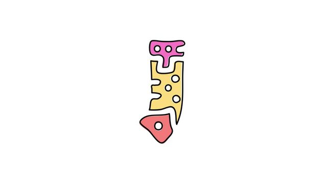 Letter J. 4K video. Isolated on white background. Abstract pattern on letter, 3 colors and black outline. Cartoon Animation. Capital Letter J for kids software, interface, comics, cartoons, game.
