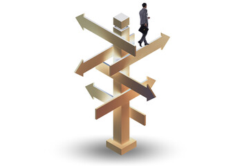 Businessman at the crossroads choosing strategy