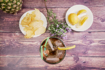 whiskey glass with appetizers