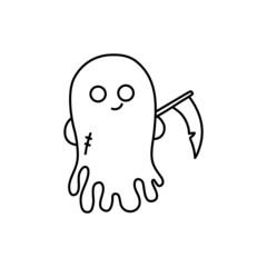 Scary cute ghost silhouette. A spooky flying poltergeist symbol of Halloween. Phantom spirit. Vector illustration on isolated background. For holiday invitations, print and web