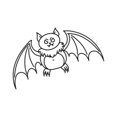 The bat is a vampire. Spooky symbol of Halloween and witchcraft. Doodle style. Vector illustration on isolated background. For holiday invitations, print and web