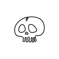 The skull is a spooky symbol of Halloween and witchcraft. Doodle style. Vector illustration on isolated background. For holiday invitations, print and web
