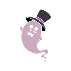 Scary cute ghost silhouette. A spooky flying poltergeist symbol of Halloween. Phantom spirit. Vector illustration on isolated background. For holiday invitations, print and web