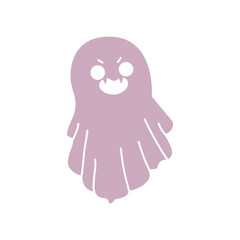 Scary cute ghost silhouette. A spooky flying poltergeist symbol of Halloween. Phantom spirit. Vector illustration on isolated background. For holiday invitations, print and web