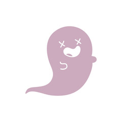 Scary cute ghost silhouette. A spooky flying poltergeist symbol of Halloween. Phantom spirit. Vector illustration on isolated background. For holiday invitations, print and web