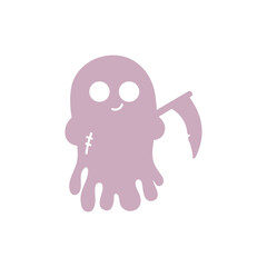Scary cute ghost silhouette. A spooky flying poltergeist symbol of Halloween. Phantom spirit. Vector illustration on isolated background. For holiday invitations, print and web